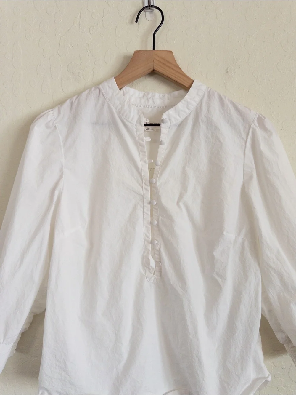 Anthropologie Organic Poplin Cotton Covered Button Blouse Top Medium White